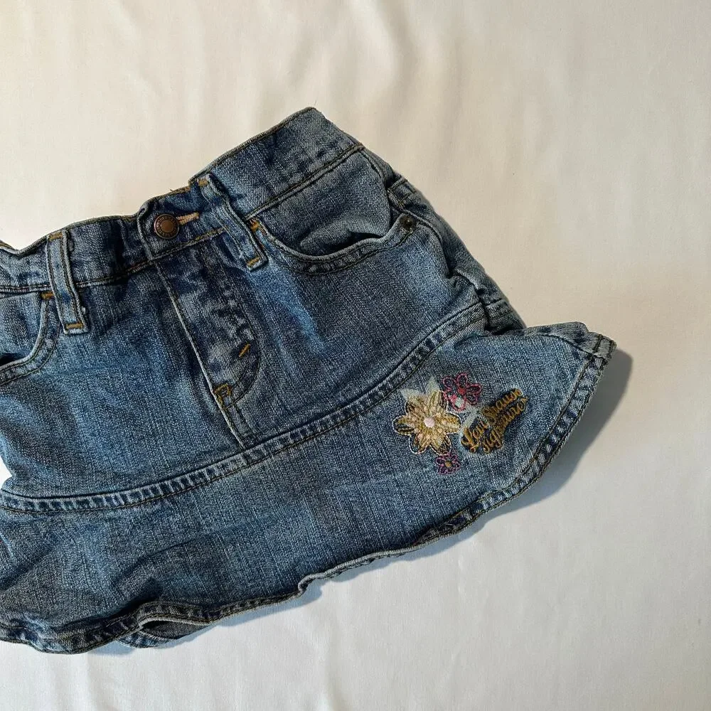 Vintage 2000s Y2K Levi Strauss Flower Embroidered Denim Jean Skort/Skirt Sz 24 m